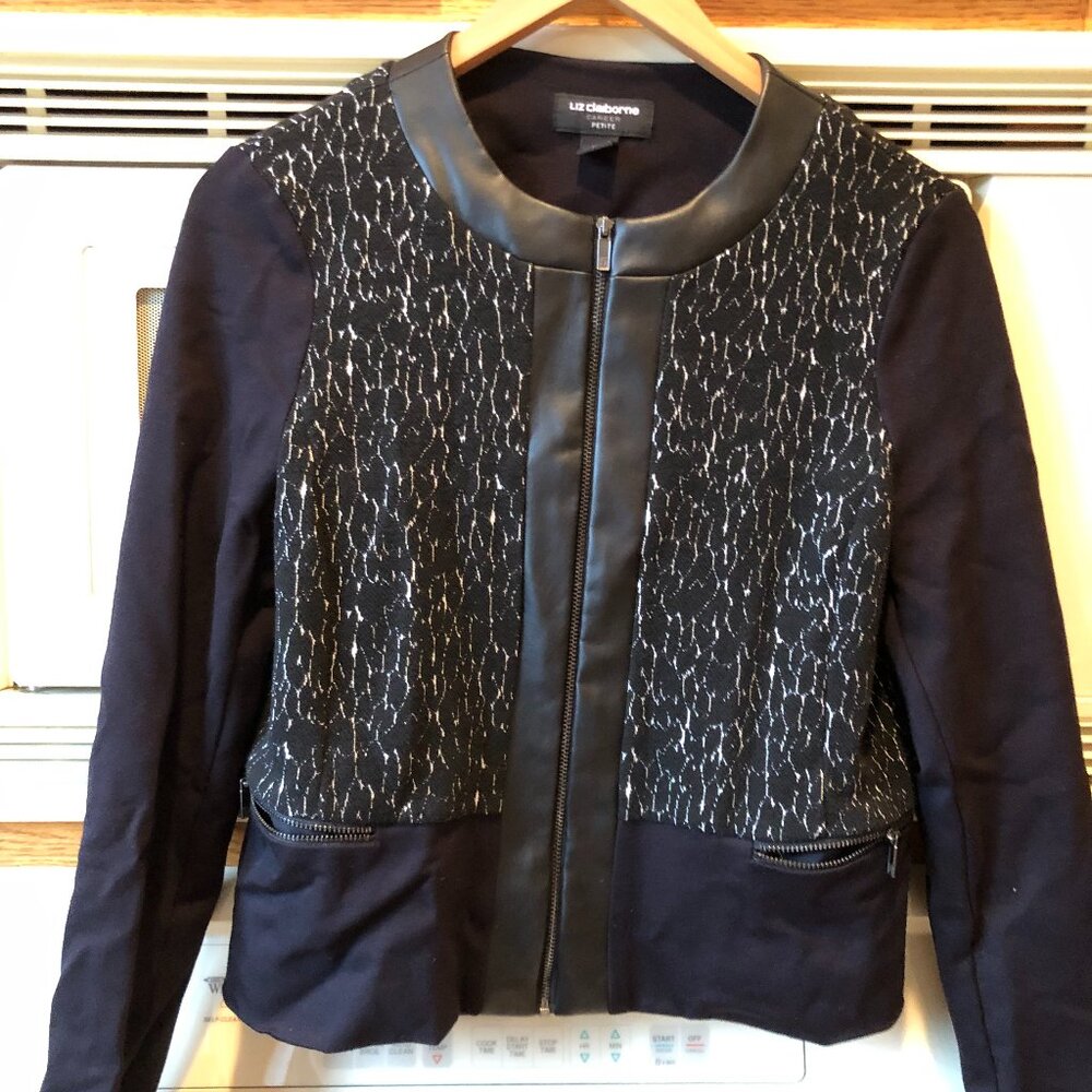 Liz Claiborne Career Jacket Black & White Lined Petite Small